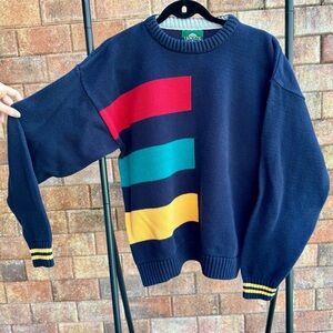 Jantzen Vintage Blue and Red Crewneck Sweater with Color-Block Design